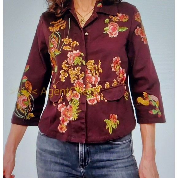 ENTITY JACKET, Women M,BROWN, Cotton,Spandex,Embroidery,17.5 Inch Of Armp To Arm - Picture 1 of 7